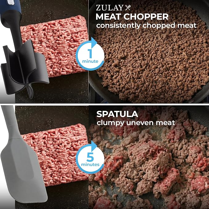 Zulay Kitchen Ground Beef Chopper Tool – 5-Blade Nylon Meat Chopper for Ground Beef, Non-Toxic Food Safe Meat Masher & Breaker, Heat Resistant to 180°C, Dishwasher Safe – Navy