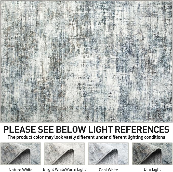 9x12 Area Rugs Washable Rug: Modern Abstract Living Room Rug Soft Anti-Skid Thin Carpet Indoor Floor Non-Shedding Carpets for Bedroom Dining Room Farmhouse Nursery Home Office Blue Multi