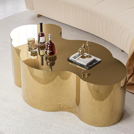 IKIFLY Modern Gold Stainless Coffee Table, Large Cloud Fashion Design Accent Table for Living Room Bedroom