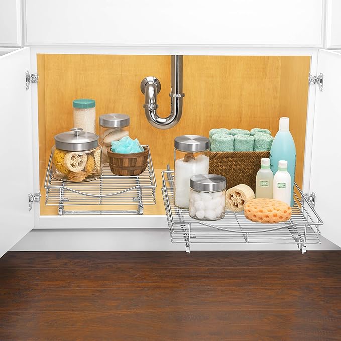 LYNK PROFESSIONAL® Pull Out Cabinet Organizer, 17" x 21" Slide Out Cabinet Organizer Pull Out Drawer – Pull Out Shelves for Kitchen Cabinets – Under Sink Organizers - Lifetime Ltd. Warranty, Chrome