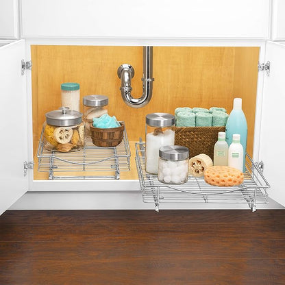 LYNK PROFESSIONAL® Pull Out Cabinet Organizer, 17" x 21" Slide Out Cabinet Organizer Pull Out Drawer – Pull Out Shelves for Kitchen Cabinets – Under Sink Organizers - Lifetime Ltd. Warranty, Chrome
