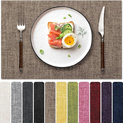 Blue Forest Placemats Set of 6, Dual-Layered Thickened Faux Linen Cloth Place Mats Heat Resistant Machine Washable Wrinkle Free Table Mats Indoor/Outdoor (Cream Beige)