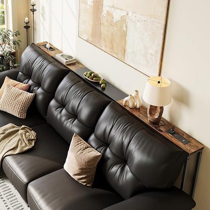 Huuger Narrow Sofa Table with 2 Power Outlets, 110.2-157.5 Inch Adjustable Length, Behind The Couch Table with USB-C Port, Long Entryway Console Table, Anti-tip Kit, for Living Room, Rustic Brown
