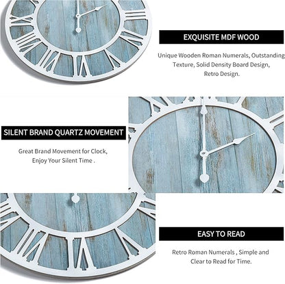 1st owned Wall Clocks for Living Room Decor,16" Vintage,Round Silent Non Ticking,Black Metal,Modern Wood Clocks for Home Bedroom,Kitchen,Garden,Office,Cafe,Modern Wall Decoration -Roman Numerals