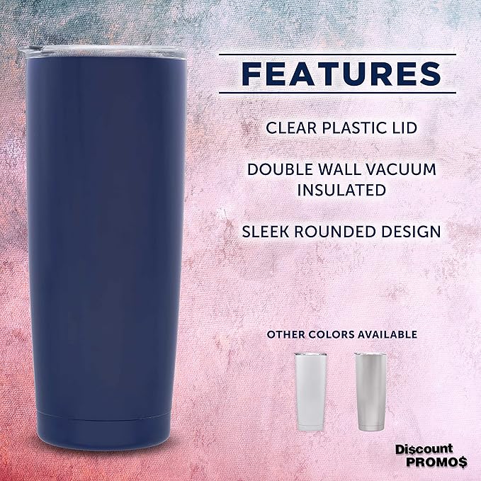 DISCOUNT PROMOS Pipette Stainless Steel Coffee Tumblers 20 oz. Set of 6, Bulk Pack - Double Wall, Perfect for Coffee, Hot Cocoa, Other Hot & Cold Beverages - Blue