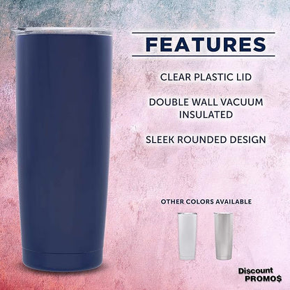 DISCOUNT PROMOS Pipette Stainless Steel Coffee Tumblers 20 oz. Set of 6, Bulk Pack - Double Wall, Perfect for Coffee, Hot Cocoa, Other Hot & Cold Beverages - Blue