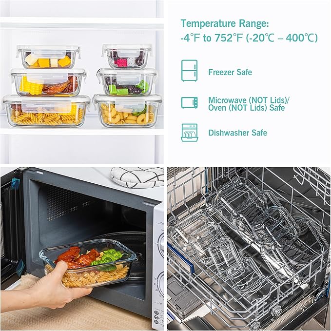 Vtopmart 8 Pack Glass Food Storage Containers with Lids (White)