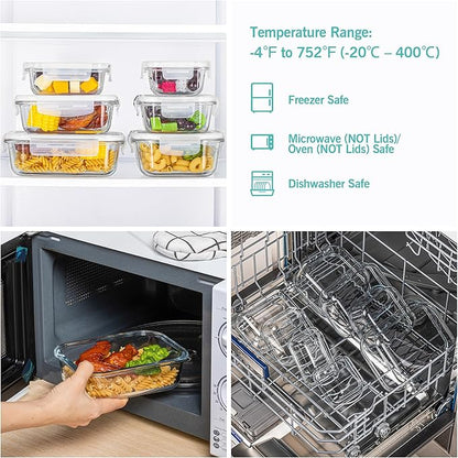 Vtopmart 8 Pack Glass Food Storage Containers with Lids (White)