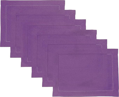 Solino Home Linen Cloth Placemats Set of 6-100% Pure Linen Hemstitch Purple Placemats 14 x 19 Inch - Classic Hemstitch Table Place Mats for Valentines, Spring, Easter