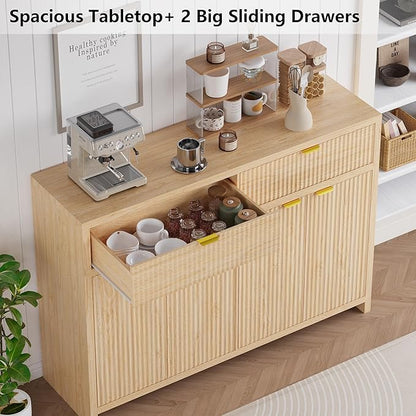Fluted Sideboard Buffet Cabinet with Storage and Large Drawers, 55" W Credenza Storage Cabinet for Living Room or Entryway, 40'' H Farmhouse Buffet Table with Adjustable Shelves, Console Cabinet
