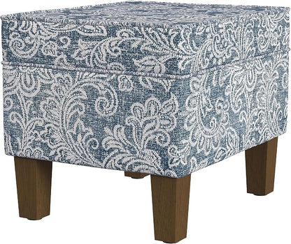 Spatial Order Home Decor | Dinah Collection Modern Storage Ottoman | Ottoman with Storage for Living Room & Bedroom(Blue Denim Jacobean Print)