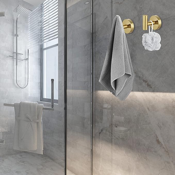 Towel Hooks Bathroom Coat Robe Hook Stainless Steel Heavy Duty Door Hanger Towel Robe Clothes Cabinet Wall for Bathroom Bedroom Kitchen Hotel Pool 4 Packs (Gold)