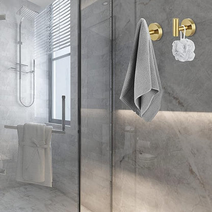 Towel Hooks Bathroom Coat Robe Hook Stainless Steel Heavy Duty Door Hanger Towel Robe Clothes Cabinet Wall for Bathroom Bedroom Kitchen Hotel Pool 4 Packs (Gold)
