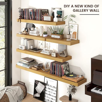 Floating Shelves for Wall, 36 Inch Wide x 12 Inch Deep Floating Shelves, Long Wood Floating Wall Shelf Shelves for Living Room Bathroom Bedroom Kitchen Home - (Oak, 36" W x 12" D x 2" H)