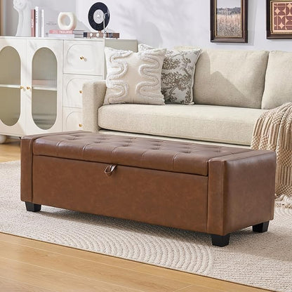 Huatean Home 48" Ottoman with Storage, Storage Ottoman Bench with Safety Hinge, Upholstered Entryway Bench with Seating for Bedroom, Living Room, Holds up to 330 lb, Brown