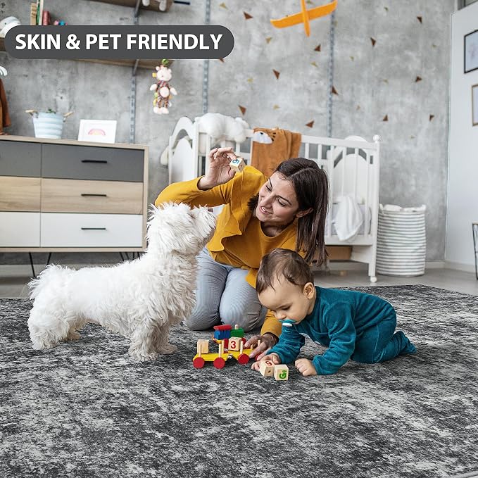 5x8 Area Rugs for Living Room Rug Washable: Abstract Rug for Dining Room Bedroom Carpet Non Slip 5 by 8 Indoor Modern Nursery Home Office Black Grey