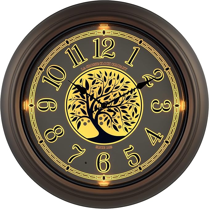 La Crosse Technology Indoor/Outdoor Lighted Dial Analog Quartz Wall Clock, 18" Dia. (403-3246BR)