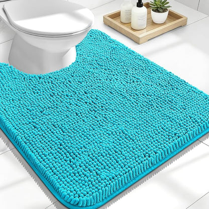 OLANLY Toilet Rugs U-Shaped 24x20, Extra Soft Absorbent Chenille Contour Bathroom Rugs for Toilet, Dry Quickly, Machine Washable, Non-Slip Bath Mat, Aqua Sky