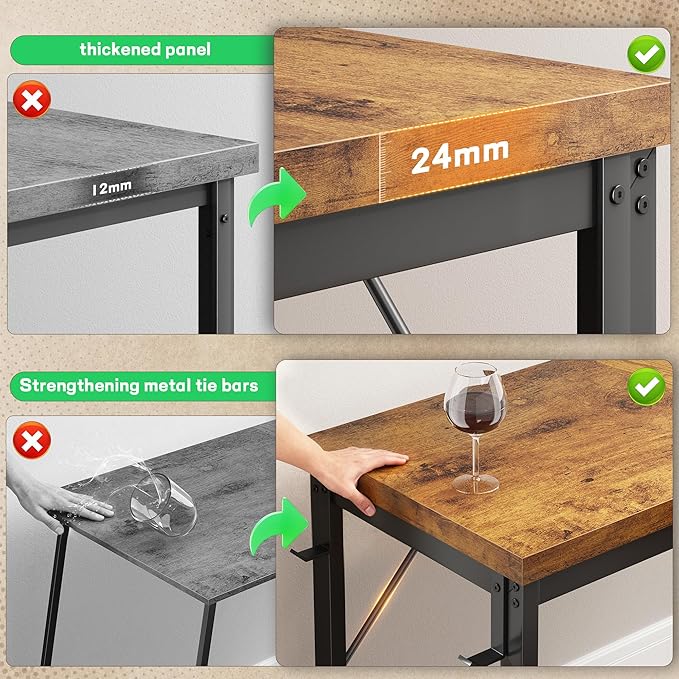 63 Inch L Shaped Desk Computer Desk with Power Outlets & 0.95 Inch Thicker Desktop, Gaming Desk with Storage Bag & Lights, Corner Desk, Reversible Office Desk for Living, Study,Bedroom,Brown