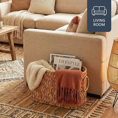 Toilet Paper Storage Basket, Water Hyacinth Toilet Paper Holder for Up to 6 Mega Rolls, Wicker Basket for Bathroom Accessories Organizer, Boho Hand Woven Rattan Decorative Decor, Natural