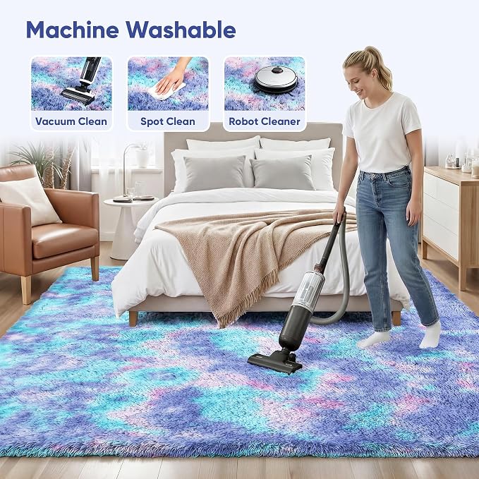 Rainbow 8x10 Fluffy Rugs for Girls Bedroom: Large Shag High Pile Area Rug Upgrade Non-Slip Plush Fuzzy Living Room Rug Shaggy Soft Indoor Floor Carpet Nursery Rugs for Kids Baby Toddler Home Decor