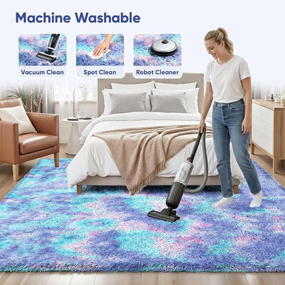 Rainbow 8x10 Fluffy Rugs for Girls Bedroom: Large Shag High Pile Area Rug Upgrade Non-Slip Plush Fuzzy Living Room Rug Shaggy Soft Indoor Floor Carpet Nursery Rugs for Kids Baby Toddler Home Decor