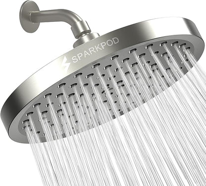 SparkPod Rain Shower Head, 8 Inch Round | High Pressure Shower Heads, 90 Nozzle (Touch-to-Clean), Adjustable Showerhead, No-tool Universal Connection