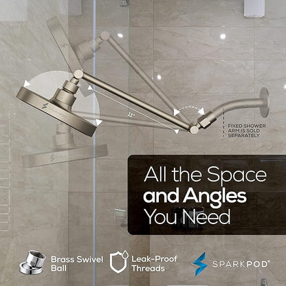SparkPod 6" Round Rain Shower Head with 11" Shower Arm | Shower Head & Extension Arm Combo, Height Adjustable, High Pressure Performance, Easy 1-Minute Installation, Brushed Nickel