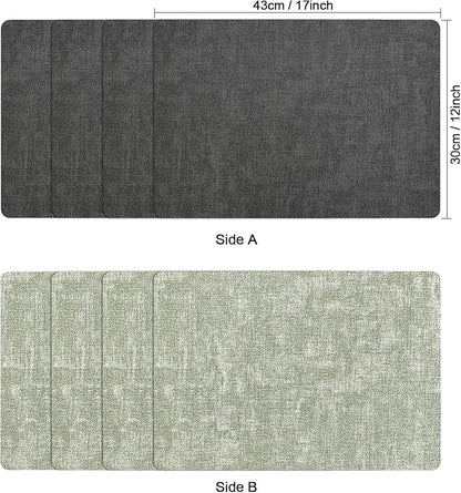 Myir JUN Dual Sided Placemats, Faux Leather Set of 6 Indoor/Outdoor Square Non-Slip Washable Table Mats (Gray Grass Green)