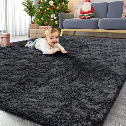 OLANLY 6x11 Machine Washable Large Area Rugs for Living Room, Bedroom, Soft Fluffy Shaggy Bedside Rug, Indoor Floor Carpet for Kids Girls and Boys, Dorms, Nursery, Home Decor Aesthetic, Black