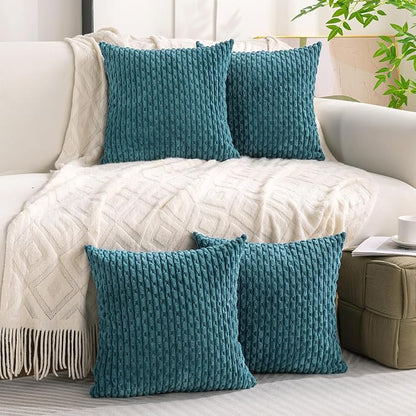 Set of 4 Teal Decorative Throw Pillow Covers 16x16 Inch Corduroy Pillow Covers for Bed Couch Sofa Living Room Soft Square Cushion Cases