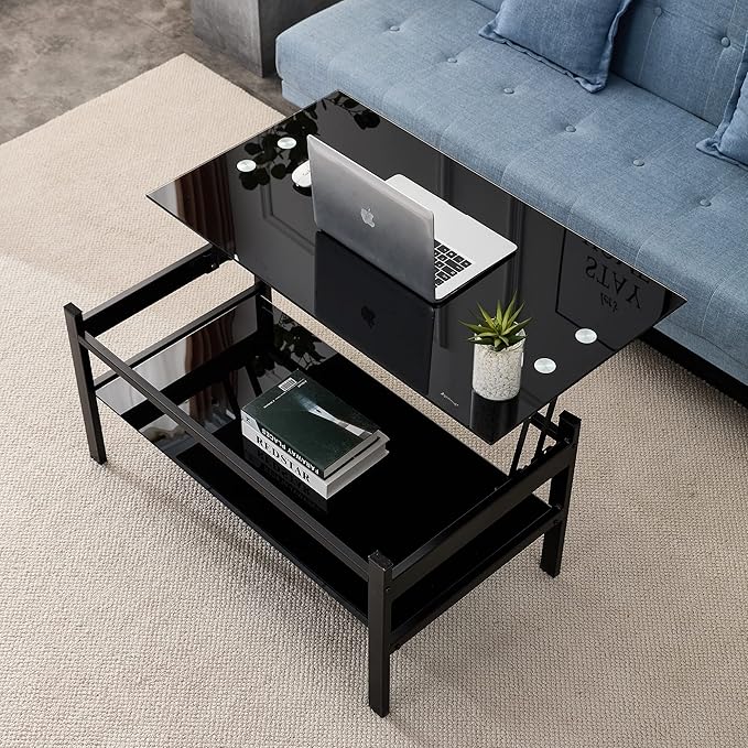 Lift Top Coffee Table, Small Rising Wooden Center Tables with Storage Shelf and Hidden Compartment, Multi-Purpose Center Table for Living Room, Home Small Space