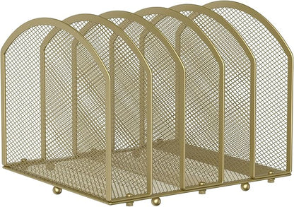 Desk File Organizer 5 Sections Desktop Organizer File Sorter Office Organization File Folder Holder for Office School & Classroom (Gold, 5 Section - 1Pack)