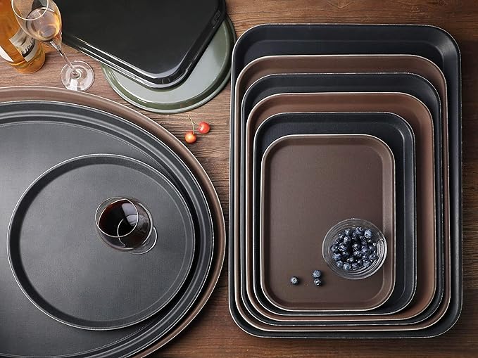 New Star Foodservice Non-Slip Tray, Plastic, Rubber Lined, Round (Brown, 16-Inch)