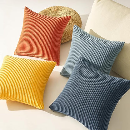 Topfinel Decorative Velvet Pillow Covers 18x18 New Blue and Orange Boho Farmhouse Couch Throw Pillows for Bed Pack of 4 Accent Modern Pillowcase Sofa Livingroom Home Decor