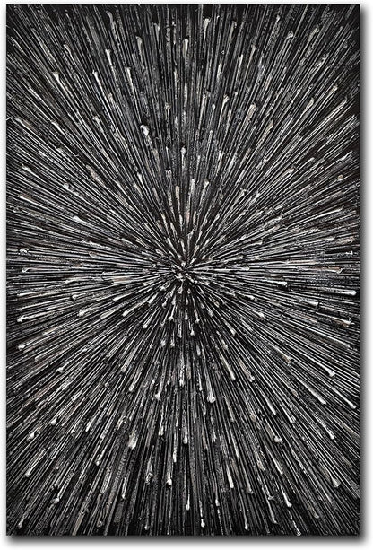 moshinart 24 x 36in Hand-Painted Oil Painting 3D Texture Sense of Space Silver Firework Modern Minimalist Colorful Abstract Wall Art, Home Office Wall Decoration Silver