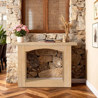 43 Inch Entryway Table U-Shaped Extension, 1.6 Inch Thick Desktop Wooden Console Table with Socket Farmhouse Sofa Table for Entrance, Hallway, Living Room,Behind Couch((Oak Brown)