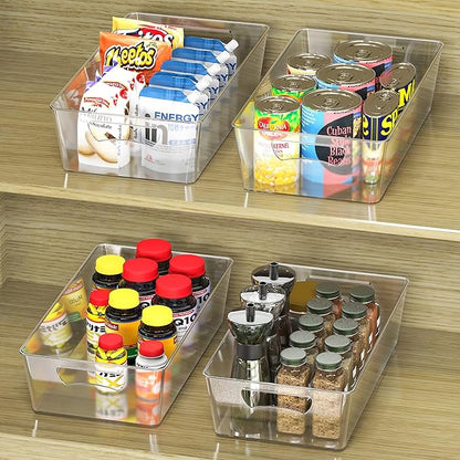 Simple Houseware 4 Pcs Kitchen Clear Bin Storage Organizer, 15" x 8" x 3.75"
