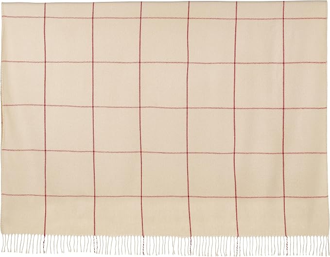 Arus Acrylic Highlands Collection Queen Size Tartan Plaid Design Throw Blanket Cream-Red, 60x80 inches