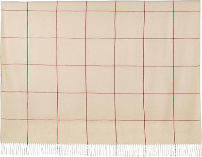 Arus Acrylic Highlands Collection Queen Size Tartan Plaid Design Throw Blanket Cream-Red, 60x80 inches