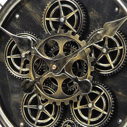 LEIKE Moving Gear Large Wall Clock 24inch/60cm Bronze, Decorative Wall Clocks for Living Room, Unique Farmhouse Steampunk Metal Wall Clock Decor, Office Wall Clocks