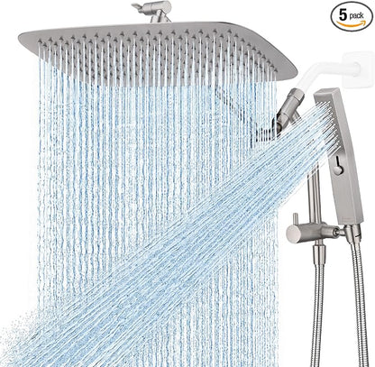 G-Promise All Metal 14 Inch Rain Shower Head with Massage Mode Handheld Spray Combo, 3-Way Diverter with Pause Setting, Full Body Coverage, Modern Bathroom Upgrade (Brushed Nickel)