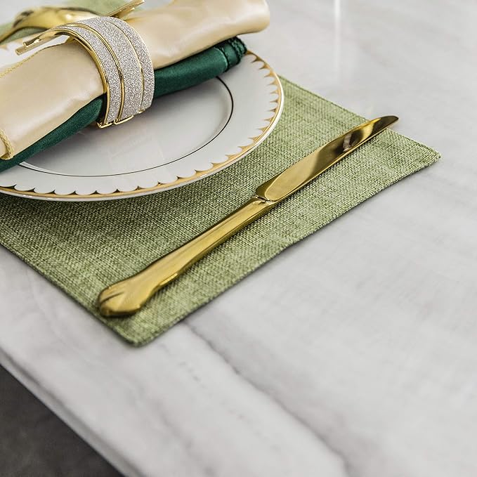 Home Brilliant Cloth Placemats Set of 6 Heat Resistant Dining Table Place Mats Kitchen Table Mats for Spring Holiday Dinner Decor, Grass Green