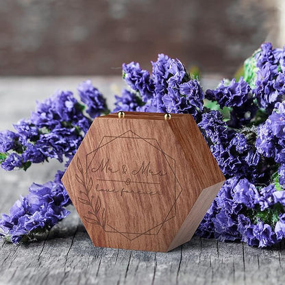 Rustic Wedding Ring Box for Wedding Ceremony Registry 2 Slots | Wooden Ring Holder for Ring Bearer Box & Ring Bearer Pillows | Engagement Ring Box for Proposal, Jewelry Box & Jewelry Organizer Gifts