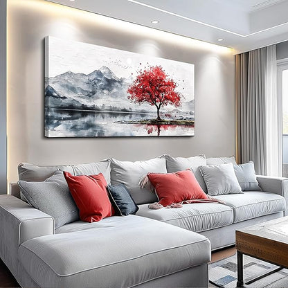 MHARTK66 Mountain Wall Art 48 X 24 Home Wall Decor For Living Room Large Canvas Wall Art Bedroom Country Landscapes Wall Pictures Black And White Poster For Dining Room Modern Office Art Work