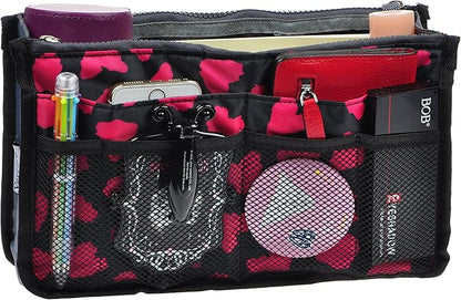 Vercord Purse Organizer Insert for Handbags Bag Organizers Inside Tote Pocketbook Women Nurse Nylon 13 Pockets Rose Heart Medium