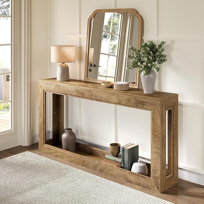 LITTLE TREE Narrow Console Tables, 63" Couch Table Behind Sofa, Extra Long Console Table for Entryway, Hallway, Living Room, Entrance, Foyer, Modern Light Oak Brown