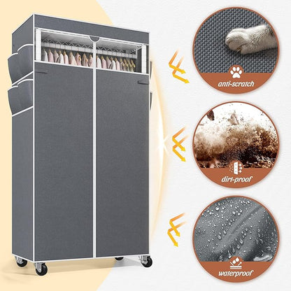 Raybee Rolling Clothes Rack with Cover Clothing Racks for Hanging Clothes Heavy Duty Portable Closet with Wheels Garment Rack 35.5" W*15.7" D*79 "H White