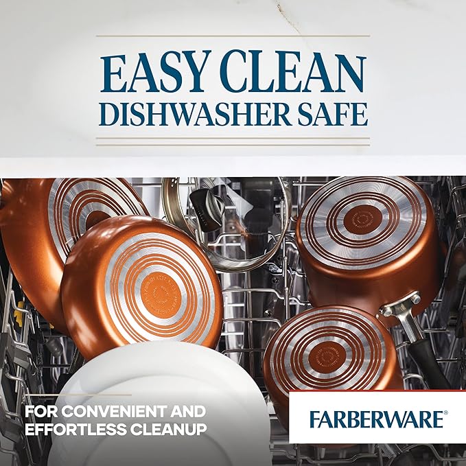 Farberware Cookstart DiamondMax Nonstick Cookware/Pots and Pans Set, Dishwasher Safe, Includes Baking Pan and Cooking Tools, 15 Piece - Copper