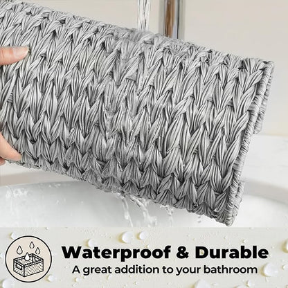GRANNY SAYS Toilet Paper Storage with Lid, Toilet Paper Holder Stand with Storage, Woven Basket for 3 Mega Rolls, Decorative Tissue Holder for Bathroom, Gray